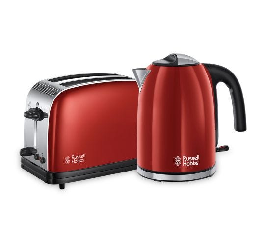 Stainless Steel Red Kettle and Toaster Set 2 Slice