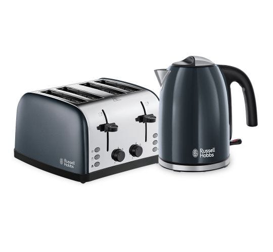 Stainless Steel Grey Kettle and 4 Slice Toaster Set