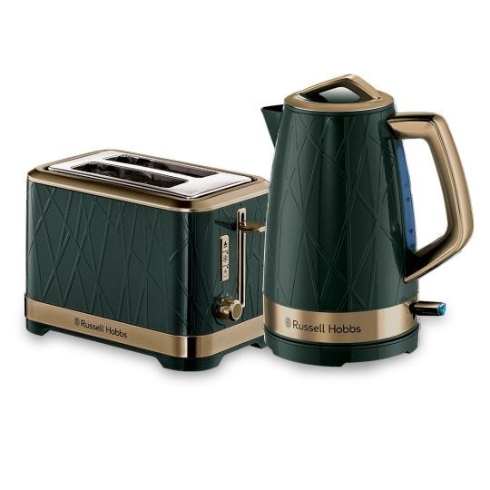 Structure Brass Emerald Green Kettle and 2 Slice Toaster Set