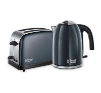 Stainless Steel Grey Kettle and 2 Slice Toaster Set